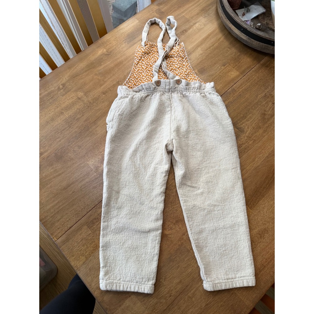 Zara Girls Cream Textured Overalls Floral Lining Size 6/7 122cm - Picture 5 of 6